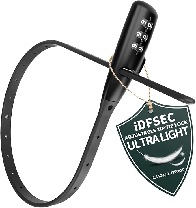 Zip Tie Lock, Adjustable Cable Tie with Stainless Steel Core - Multi-Purpose Cable Lock for Securing Helmets, Bicycles, Skis, Scooters, Café, Gate Door (1/Pack, Black)