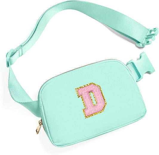 Gitus Belt Bag Fanny Pack Crossbody Bags with Initial Letter Patch Cute Stuff Birthday Gifts for Teenager Girls Trendy Preppy Stuff for Teen Girls Cool Stuff for Teens (Mint Green-D)