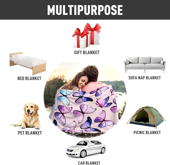 Butterfly Blanket Beautiful Butterfly Throw Blanket Ultra Soft Flannel Butterflies Blanket Gifts for Kids Adults 60"X50"
