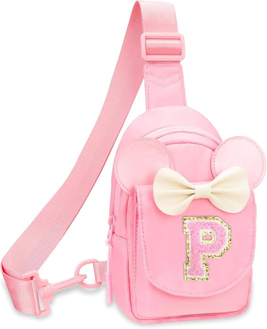 Girls Birthday Gifts for Kids - Initial Pink Small Sling Bags for Girl Fanny Pack Belt Bag for Personalized Crossbody Bags Purse for Kids Daughter Sister Little Girl Gifts Pink P