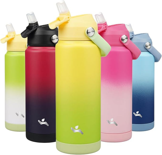 Insulated Water Bottle with Straw Lid,24 oz Stainless Steel Vacuum Metal Bottle with Silicone Handle,Lime