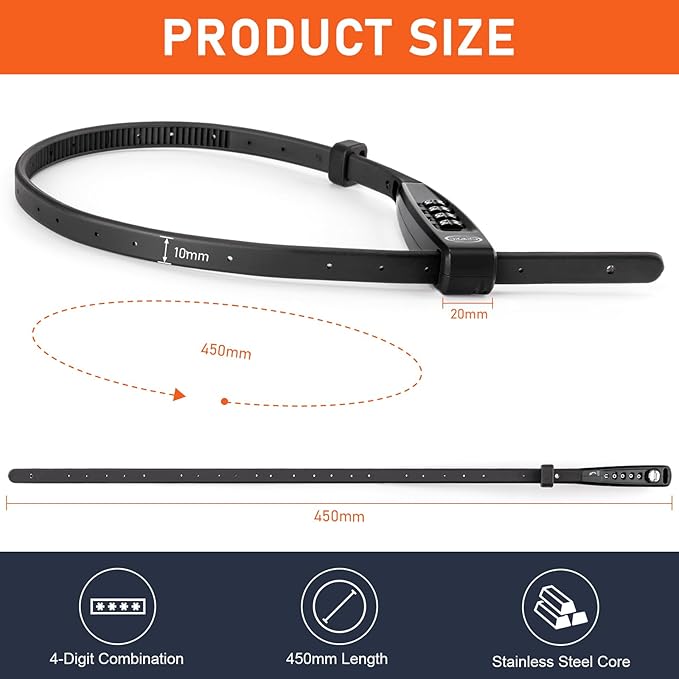 CXWXC Zip Tie Lock - 4-Digit Combo Cable Locks for Bike Motorcycle Helmet, Skateboard, Skis, Snowboard, Stroller & Cabinet - Ideal for Lightweight Security (Balck, 45CM)