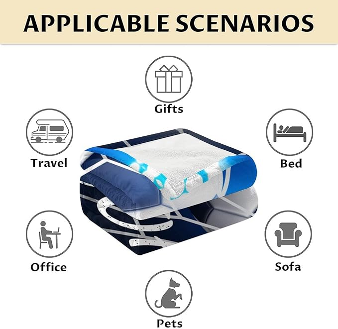 Soccer Blanket for Boys and Girls - 40x50 Inches Small Size - Soft Fuzzy Cozy Throws Gift for Soccer Team - Blue Sports Throw Blanket for Couch, Living Room & Office