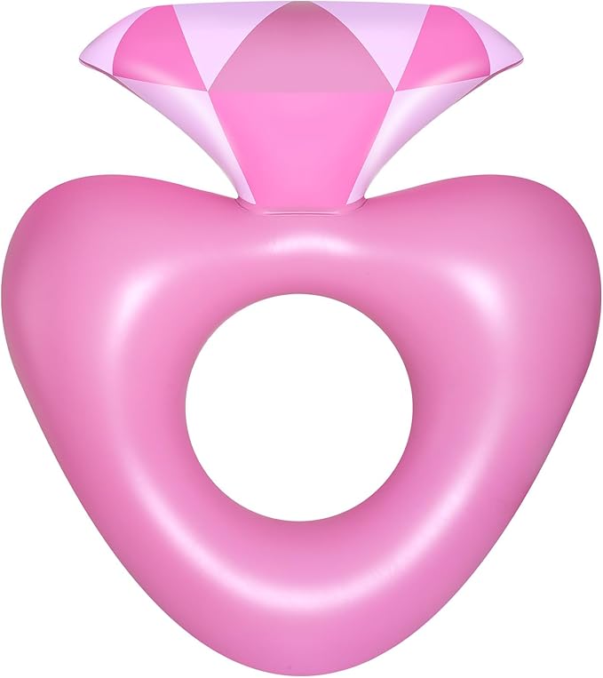 HeySplash Pool Floats, Inflatable Diamond Ring Pool Float, Large Engagement Ring Floatie for Bachelorette Party, Heart Shaped Swim Tube River Lake Beach Bride Wedding Decor Fun Toy Raft Adults, Pink