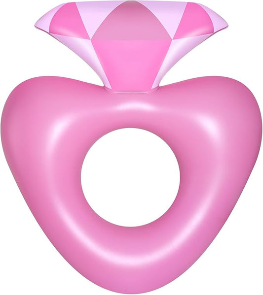 HeySplash Pool Floats, Inflatable Diamond Ring Pool Float, Large Engagement Ring Floatie for Bachelorette Party, Heart Shaped Swim Tube River Lake Beach Bride Wedding Decor Fun Toy Raft Adults, Pink