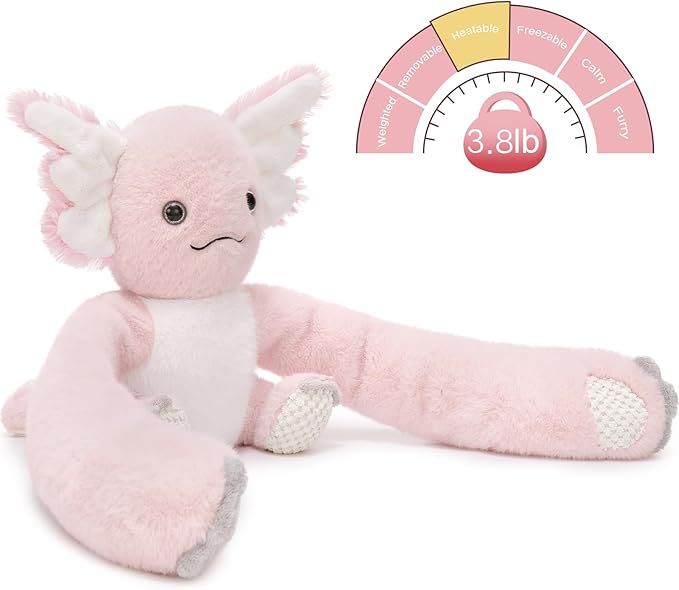 MaoGoLan Microwavable & Weighted Axolotl Stuffed Animal,3.8 lbs 38" Long Arms Freezable Salamander Huggable Weighted Plush Toys, Warm and Comfort Heated Axolotl Plushie for Adults,Kids