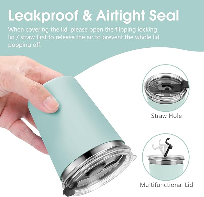 Kids Cups with Straws and Lids Leak Proof, 12oz Sippy Cups for Toddlers 1-3 No Spill, 2 Pack Spill Proof Cup Stainless Steel Kids Cup with Lids for School, Outdoor (Blue & Green)