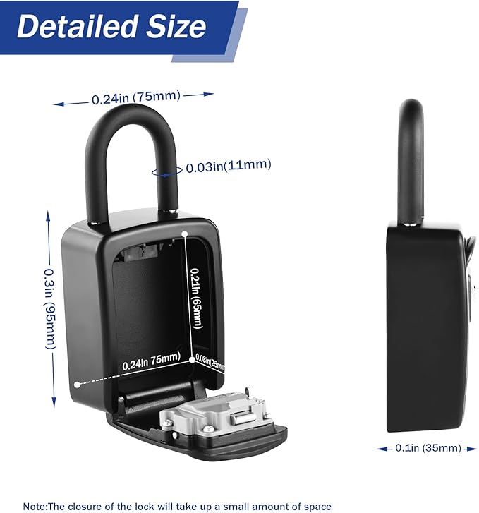 Iron Lock® Portable Key Lock Box with Removable U-Shackle Indoor Outdoor Waterproof 4 Digit Combination Resettable Code with A B Switch Key Lockbox for Outside Spare Keys for Realtors (Small, Black)