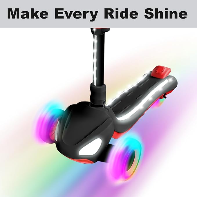 3 Wheel Electric Scooter for Kids Ages 3-10, w/Storage Basket, LCD Screen, Full Body Lights Up, Wide Deck, 5Mph Safe Speed, 90min Riding, Balance Foldable Kick Scooter for Boys & Girls