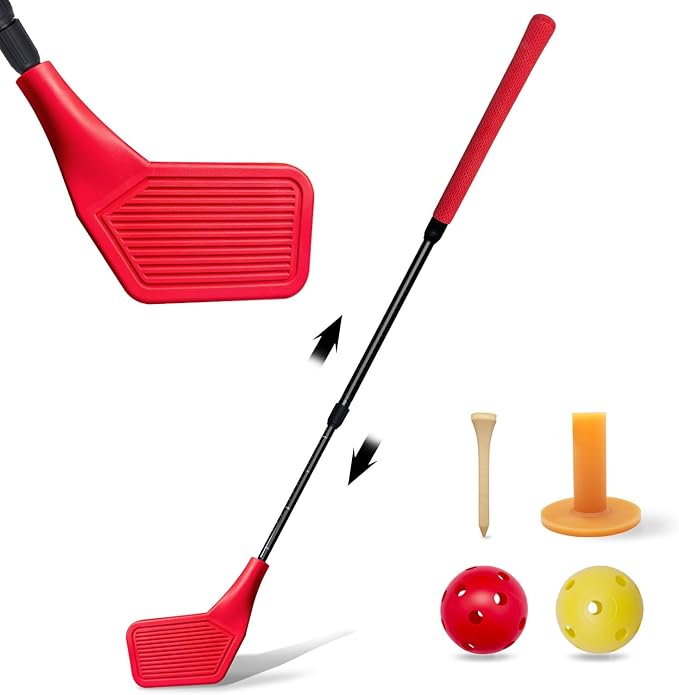 Kids Golf Club Set, Adjustable Backyard Outdoor Indoor Golf Clubs with Oversized Club Heads for Kids, Juniors, and Family Play Golf Game in Parks, Grass, Yards (Red)
