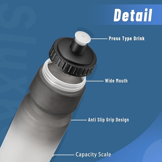 Squeeze Water Bottle 32oz, 2Pack Bike Water Bottle Leak Proof, 1000ml BPA Free for All Fitness and Cycling Fast Flow Valve