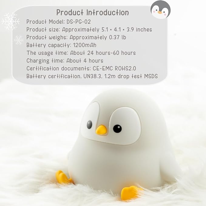 Penguin Night Light for Kids, Squishy Rechargeable Penguin Lamp, Cute White Elephant Christmas Gifts, Dimmable Touch Penguins Nightlight, Boy Girl Baby Nursery Room College Animal Décor