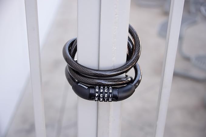 BRINKS 6 ft Outdoor Bike Lock Cable 2 Pack, Thick, Anti Theft Self-Coiling Design, Resettable 4-Dial Combination, Heavy-Duty Steel, 5/8" Weather-Resistant Vinyl Coating for Bikes