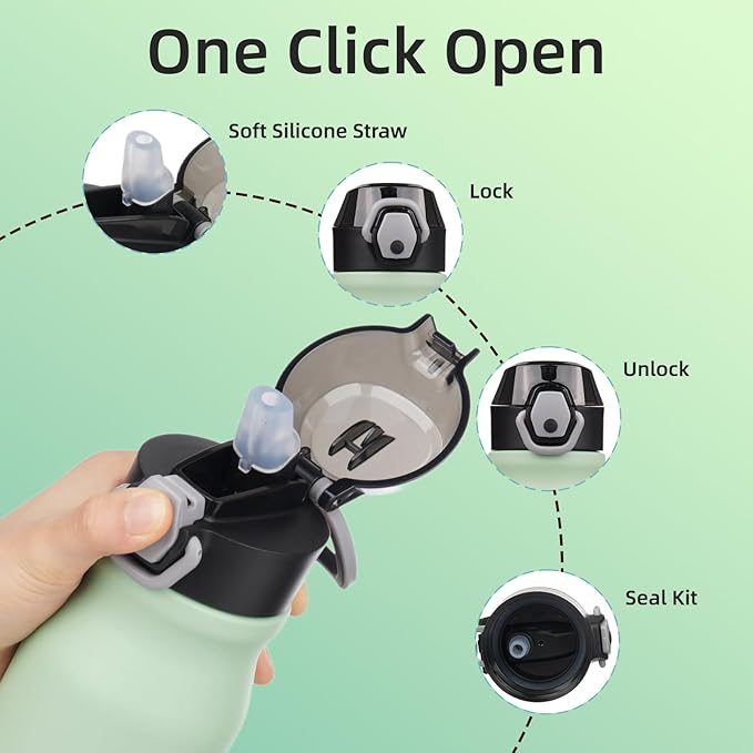 BJPKPK Insulated Water Bottle 25oz Stainless Steel Water Bottles with Straw and Carry Handle Double Wall Metal Thermal Flask,Sage