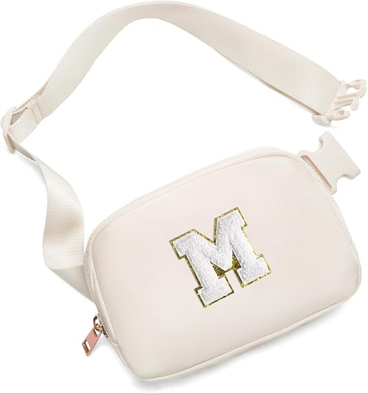 Gitus Birthday Gifts for 8 9 10 11 12 13 Year Old Girls Personalized Fanny Pack Crossbody Bags with Initial Letter Patch Belt Bag for Teen Girls Cute Trendy Stuff Travel Essentials (Ivory-M)