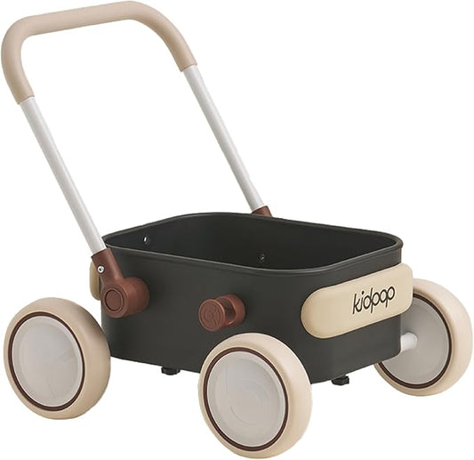 PULA Baby Push Walker with Wheels Toddler Wagon for First Learner Baby Toys 6-12 Months, 1 Year Old Birthday Gifts, Indoors and Outdoors (Black)