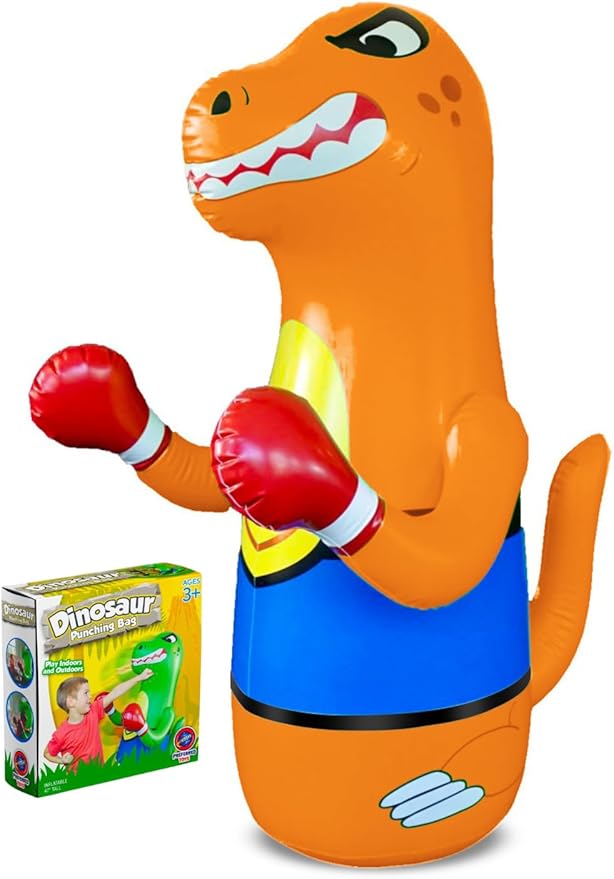 Inflatable Dinosaur Punching Bag for Kids – Bop Bag for Toddlers and Children Ages 3-14 – 47" Blow Up Toy with Bounce-Back Action – Fill Base with Sand or Water