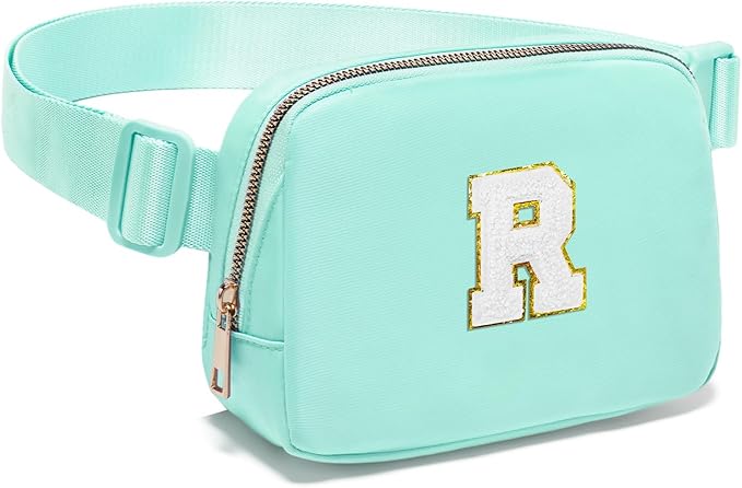 Gitus Birthday Gifts for 8 9 10 11 12 13 Year Old Girls Personalized Fanny Pack Crossbody Bags with Initial Letter Patch Belt Bag for Teen Girls Cute Trendy Stuff Travel Essentials (Mint Green-R)