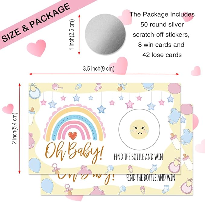 50 Psc Oh Baby Scratch off Game Cards, Funny Rainbow Scratch Cards for Birthday Baby Shower Party, Lottery Group Enterprises Games Activity Supplies, Baby Shower Birthday Party Supplies