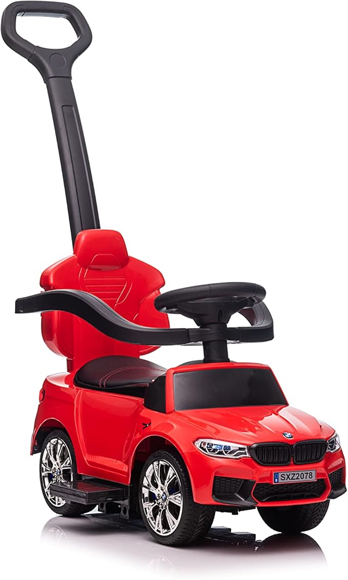 Best Ride On Cars BMW 4 in 1 Battery Powered Push Car, Red, Large