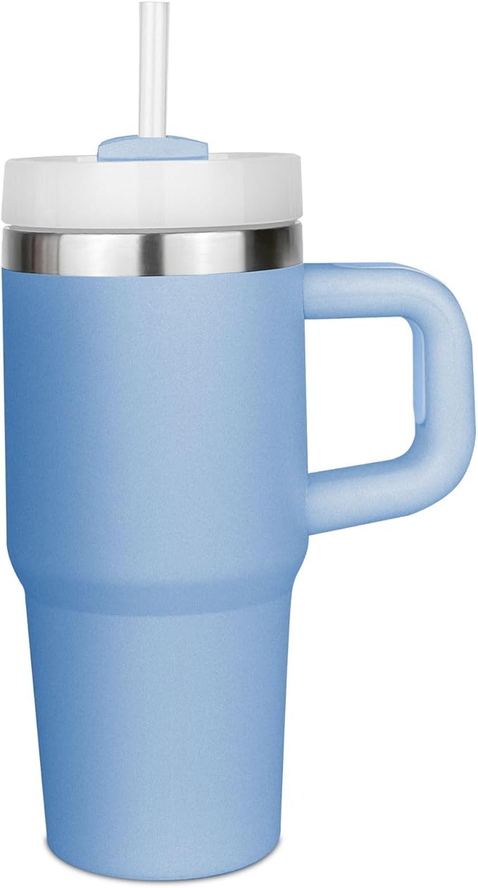 14 oz Tumbler with Handle and Straw, 14oz Tumbler with Lid and Straw for Kids Stainless Steel Tumblers, Car Mug Outdoor Sports Travel Gift (Sky blue)