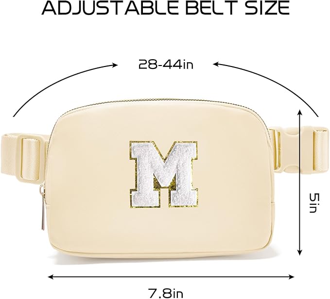 Gitus Birthday Gifts for 8 9 10 11 12 13 Year Old Girls Personalized Fanny Pack Crossbody Bags with Initial Letter Patch Belt Bag for Teen Girls Cute Trendy Stuff Travel Essentials (Beige-M)