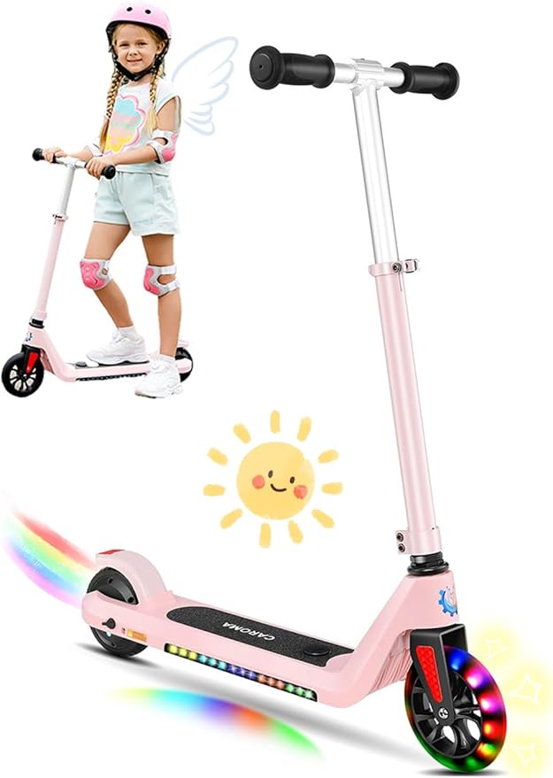 Caroma Electric Scooter for Kids Ages 6-14, 150W/180W Motor,10 MPH Max Speed & 7 Miles,Adjustable Height & Speed,Colorful Lights,LED Display,Foldable Kids Electric Scooter 132 Lbs Max Load