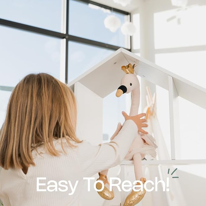 Kids Bookshelf and Toy Storage - 4-Tier White Wooden Children's Bookcase for Kids, Toddler, Nursery, Playing Room - Modern, Contemporary Style - Space Saving - Wall Mounted