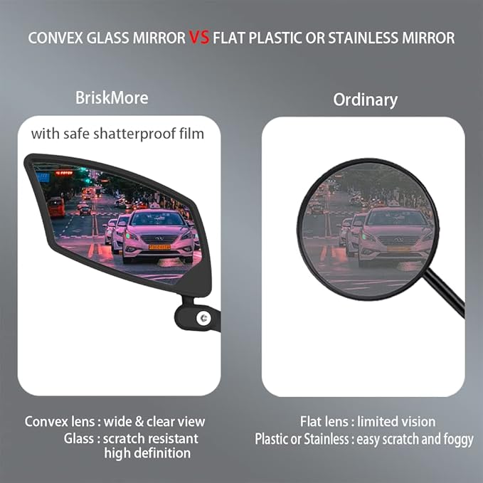 Handlebar Bike Mirror, Scratch Resistant Glass Lens, Ajustable and Rotatable Safe Rearview Bicycle Mirror
