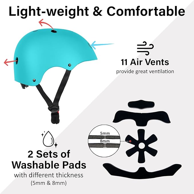 Skateboard Bike Helmet, Lightweight Adjustable, Multi-Sport for Bicycle Skate Scooter, 3 Sizes for Adult Youth & Kids