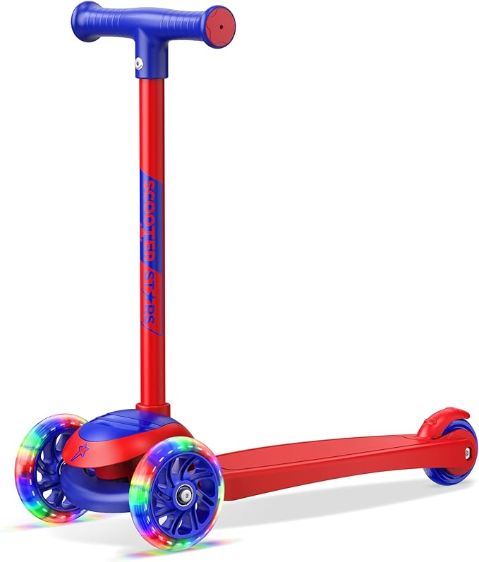 3 Wheel Scooter for Kids, Smooth Light Up LED Front Wheels, Wide Anti Slip Deck, Rear Foot Brake, Easy Lean to Steer Maneuvering, Indoor & Outdoor Ride On Toys for Ages 2 Up
