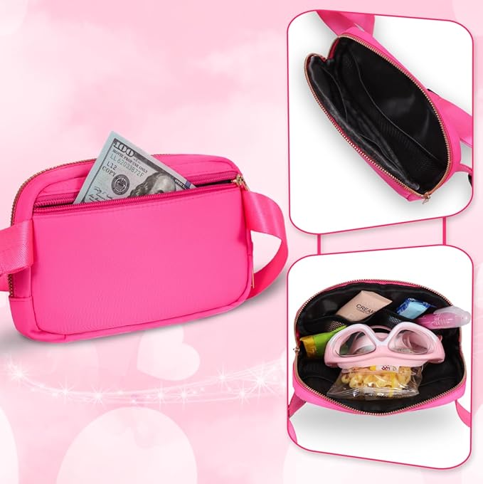 Fanny Pack For Girls Pink Kid Crossbody Bag Chenille S Letter Preppy Belt Bag, Christmas Birthday Graduation Gifts For Girl Teen Daughter Sister, Personalized Nylon Fanny Packs