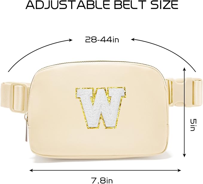 Gitus Birthday Gifts for 8 9 10 11 12 13 Year Old Girls Personalized Fanny Pack Crossbody Bags with Initial Letter Patch Belt Bag for Teen Girls Cute Trendy Stuff Travel Essentials (Beige-W)