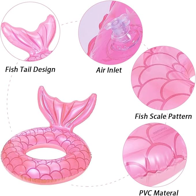 Children Swimming Ring, Inflatable Pool Floats Swim Tube Raft Toy with Fruits Mermaid Decorations Summer Water Fun Lounge Beach Lake Party Supplies for Kids