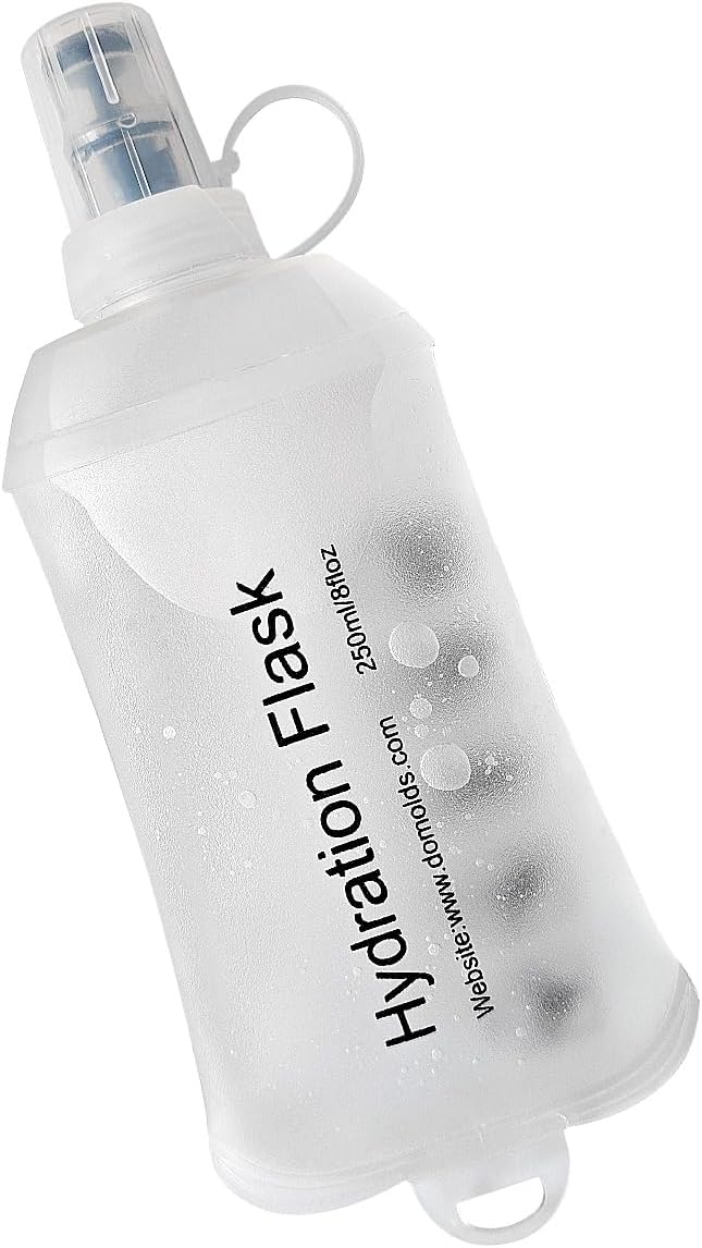 WILDREEDS 250ml Soft Flask, TPU Collapsible Soft Water Bottle for Hydration Pack, Running Vest, Folding Water Bottle for Hiking Cycling Climbing-1Pcs, White