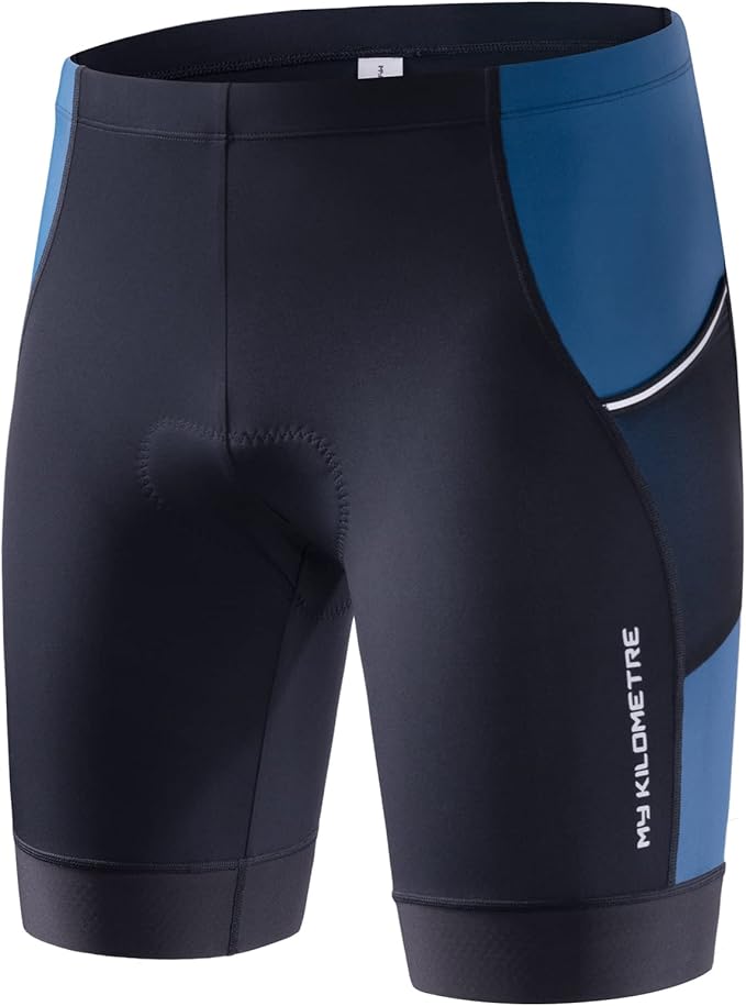 MY KILOMETRE Mens Triathlon Shorts with Adjustable Drawstring Easy Reach Leg Pockets Chamois for Long-Distance Tri Race