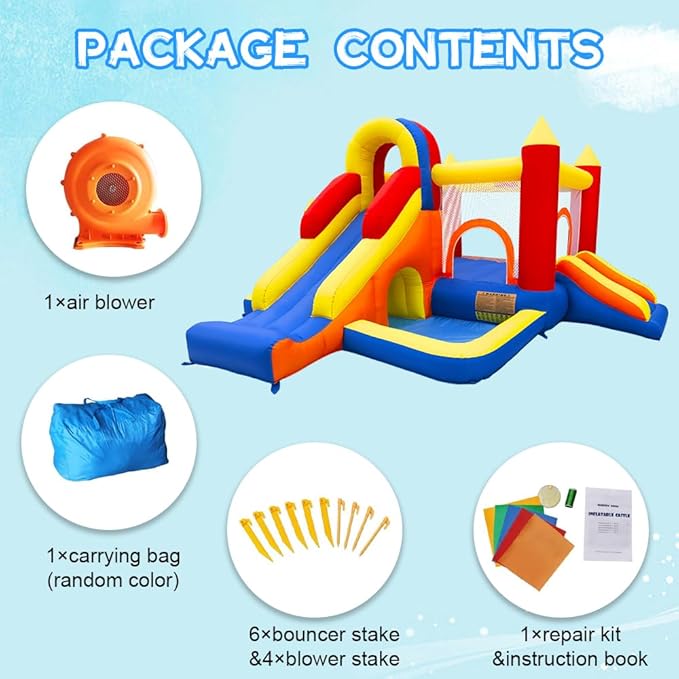 Bounce House, Inflatable Bounce House for Kids 3-10, Kids Bounce House with Long Slide, Ball Pit/Pool, Obstacles, Tunnel, Climbing Wall, Bouncy House Indoor & Outdoor Toddler Bouncy Fun