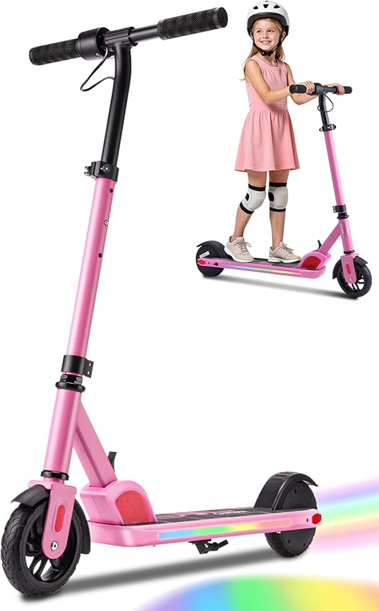 Caroma Electric Scooter for Kids Ages 6-14, 150W/180W Motor,10 MPH Max Speed & 7 Miles,Adjustable Height & Speed,Colorful Lights,LED Display,Foldable Kids Electric Scooter 132 Lbs Max Load