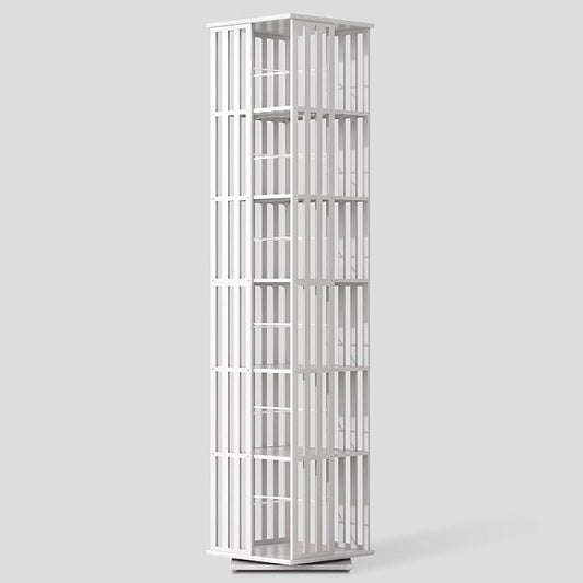 YOWOS Rotating Bookshelf Tower, 360 Display Spinning Bookcase, Bamboo Bookshelf Floor Standing Storage Rack, Wood Narrow Book Shelf Organizer for Kids&Adults (White, 6 Tier)