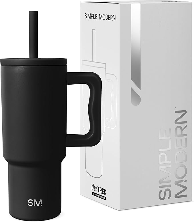 Simple Modern Kids 24 oz Tumbler with Handle and Silicone Straw Lid | Spill Proof and Leak Resistant | Reusable Stainless Steel Bottle | Gift for Kids Boys Girls | Trek Collection | Midnight Black