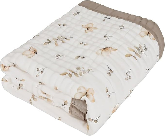 Organic Cotton Muslin Baby Blanket for Boys and Girls - Luxurious Soft Toddler Quilt for Swaddling - Gender Neutral Blanket - Baby and Toddler Gift - Neutral Floral