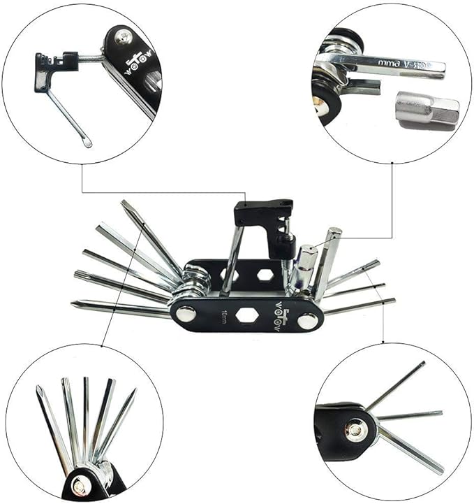 WOTOW Bike Repair Tool Kit & Bike Saddle Bag, 14 in 1 Bike Chain Tool Hex Key Wrench Maintain Accessories Multitool Set with Portable Under Seat Bag for Road Mountain Commuter Bicycle