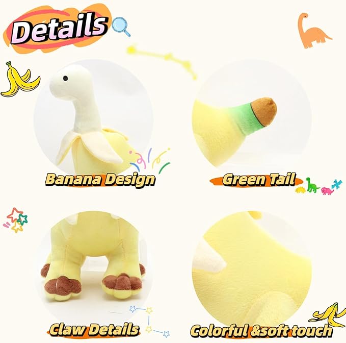 11'' Banana Dinosaur Plush Toy, Yellow Dinosur Stuffed Animal, Soft and Creative Hybrid Design, for Kids and Friends, Ideal for Birthdays, Christmas, Children's Day
