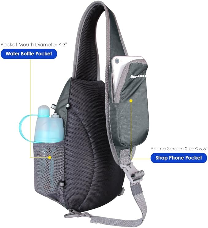 WATERFLY Crossbody Sling Bag Small Water Resistant Backpack Lightweight Shoulder Chest Daypack for Men Women Hiking Travel