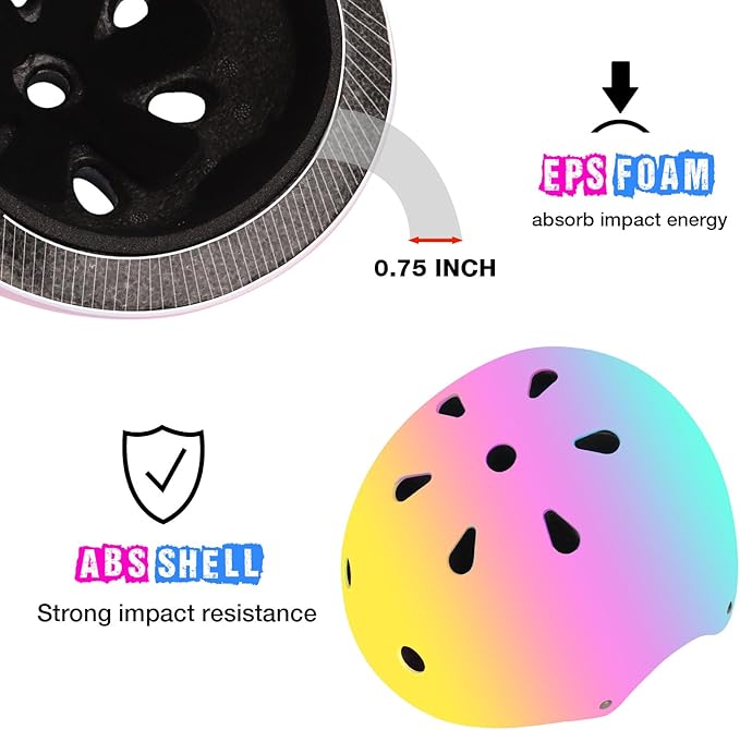 Color Gradient Adjustable Bike Helmet with Knee and Elbow Pads - Kids Toddler Boys and Girls Skateboard Helmet for Ages 3-14 | Ideal for Riding, Scooters, Inline Skating, Longboarding, Roller Skating