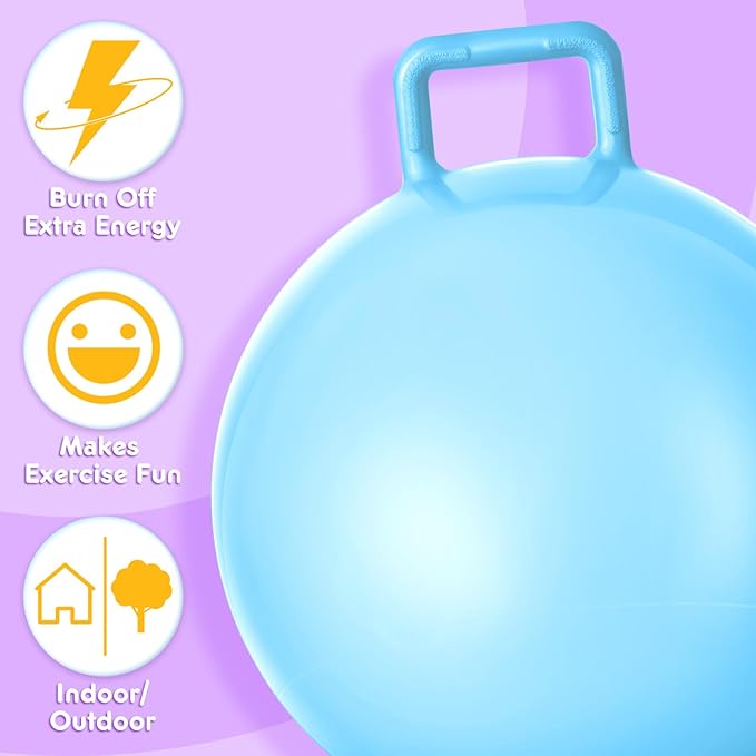 Meooeck 9 Pcs Hopper Ball 29 Inch Jumping Hopping Outdoor Bouncy Ball with Handles and Air Pump for Sports School Games Exercise(Macaron Color)