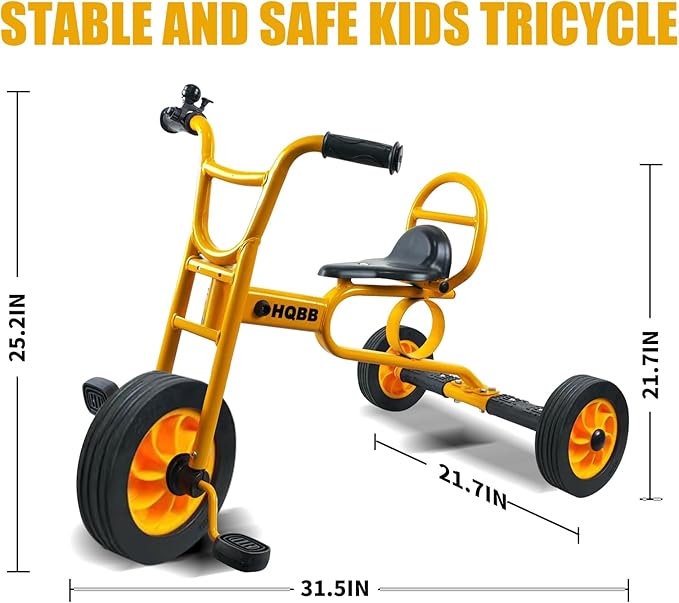 Kids Tricycle for Ages 3+, Preschool Daycare Playground Kids Balance Bike, Home Toddler Trike with Bell and Rubber Wheels, Boys and Girls Indoor/Outdoor Play Equipment