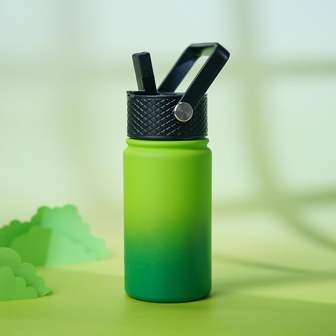 BJPKPK Insulated Water Bottle with Straw Lid, 15oz Cute Water Bottles, Stainless Steel Metal Thermo, Reusable BPA Free Leak Proof Tumblers, Cups,Bamboo Grove