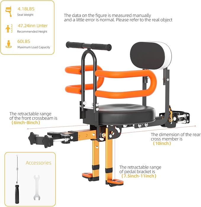 Child Bike Seat - Front Mount, Kids Bike Seat for Adult Bike,Retractable Baby Bike Seat Front Mounted, Toddler Bike Seat for Children 2~6 Years