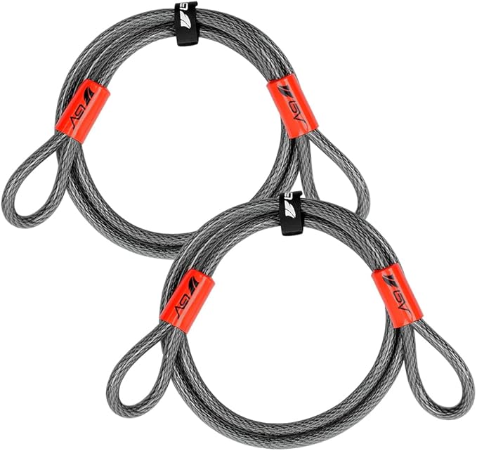 BV Heavy-Duty 7FT Security Cable with Loops-10mm (3/8 Inch) Cut-Resistant Braided Steel Cable-Versatile & Weatherproof-Security Chain for Padlock, Chain Lock, Wire Lock (Pair)